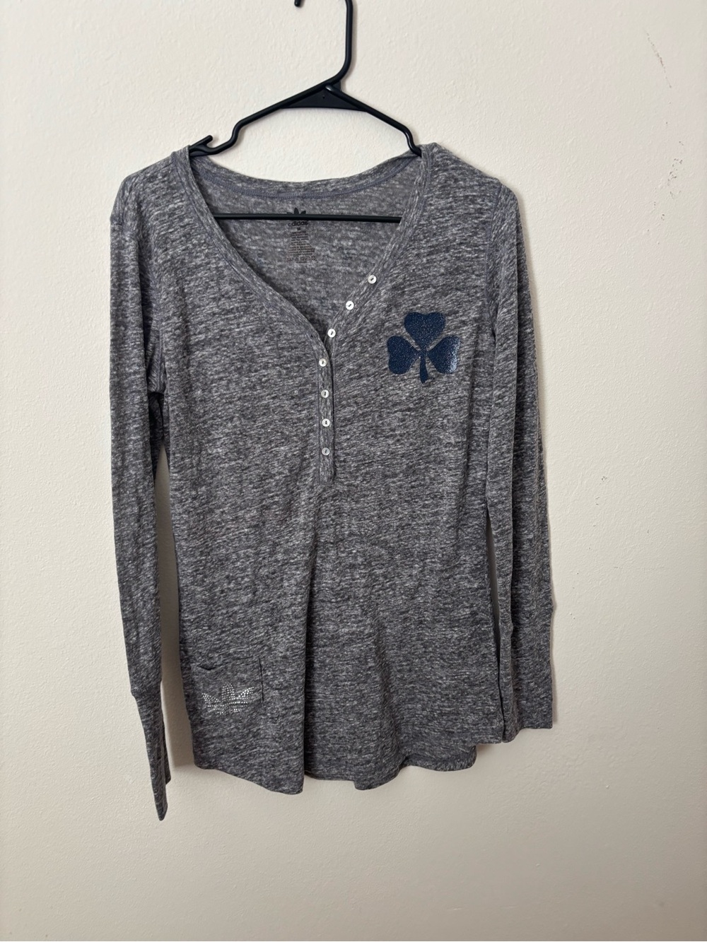 adidas Notre Dame Heather Gray Long-Sleeve Henley